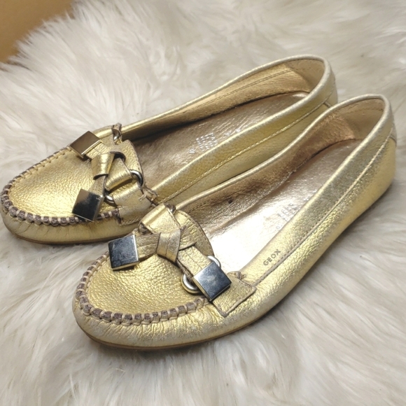 GEOX RESPIRA FLATS MOC LOAFERS SHOES SIZE 37/6.5-7 GOLD SLIP ON - Picture 1 of 8